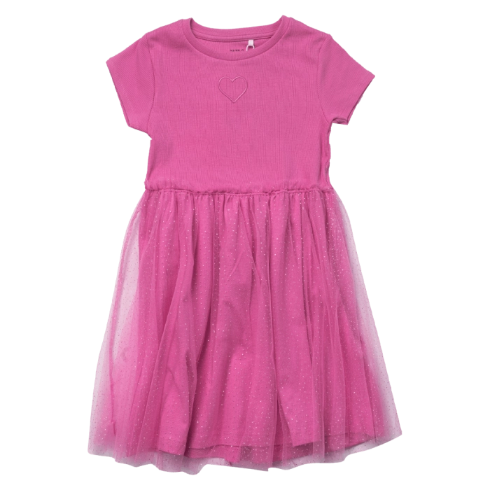 Παιδικό φόρεμα Name it για κορίτσια Heart φούξια καλοκαιρινό οικονομικό casual τούλι ετών online (3)