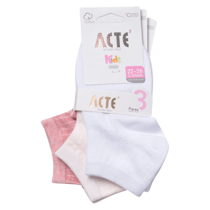3 Παιδικές κάλτσες για κορίτσια Acte φούξια άσπρο ροζ καθημερινές κοριτσίστικες online (1)