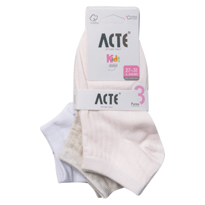 3 Παιδικές κάλτσες για κορίτσια Acte γκρι ροζ άσπρο καθημερινές κοριτσίστικες online (1)