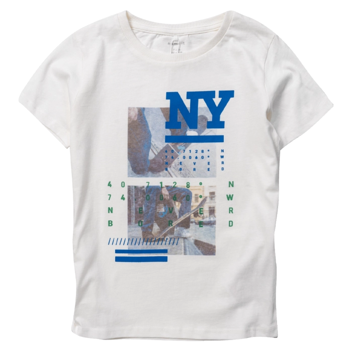 Παιδική μπλούζα Name it για αγόρια Ny  άσπρο καθημερινή καλοκαιρινή μακό βαμβακερή άνετη ετών online (1)